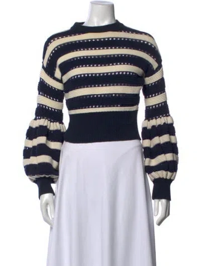 Pre-owned Self-portrait Striped Crew Neck Sweater In Blue