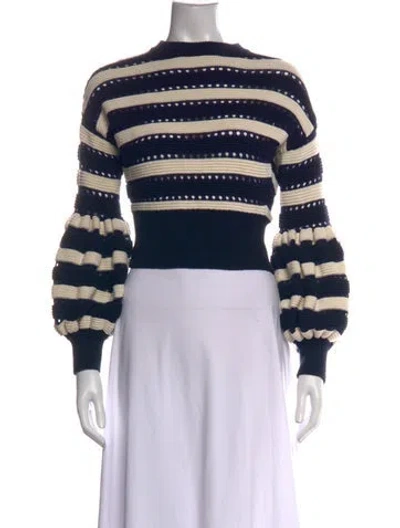 Pre-owned Self-portrait Striped Crew Neck Sweater In Blue