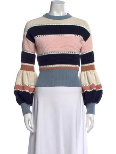 Pre-owned Self-portrait Striped Crew Neck Sweater In Blue