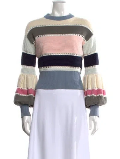 Pre-owned Self-portrait Striped Crew Neck Sweater In Blue/neutrals/pink