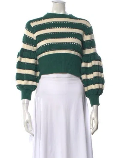 Pre-owned Self-portrait Striped Crew Neck Sweater In Green