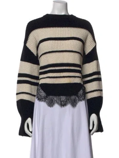 Pre-owned Self-portrait Striped Crew Neck Sweater In Neutrals