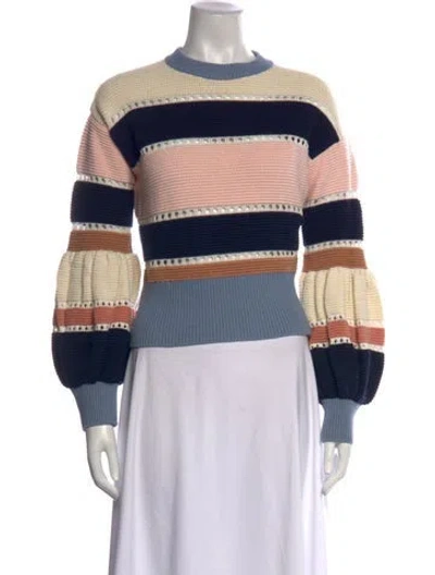 Pre-owned Self-portrait Striped Crew Neck Sweater In Neutrals