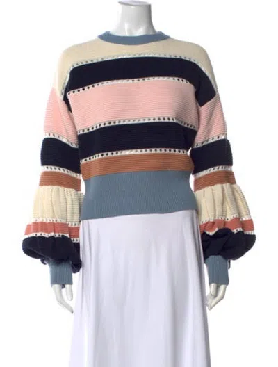Pre-owned Self-portrait Striped Crew Neck Sweater In Neutrals