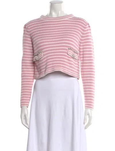 Pre-owned Self-portrait Striped Crew Neck Sweater In Pink