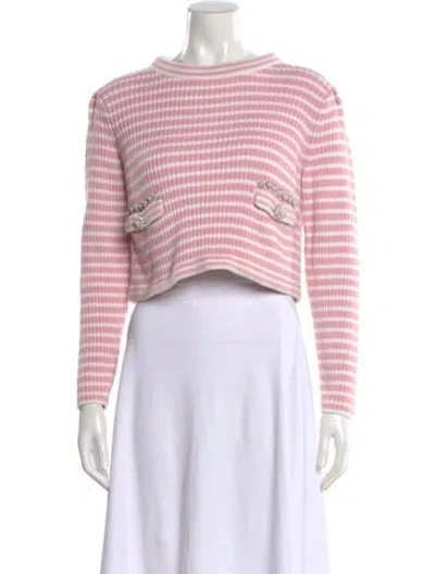 Pre-owned Self-portrait Striped Crew Neck Sweater In Pink