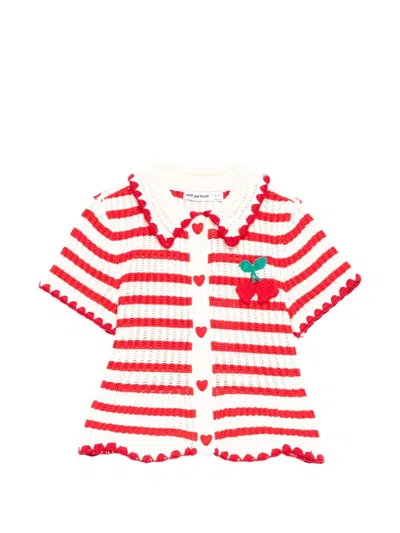 Self-portrait Kids' Striped Crochet-knit Cardigan In White