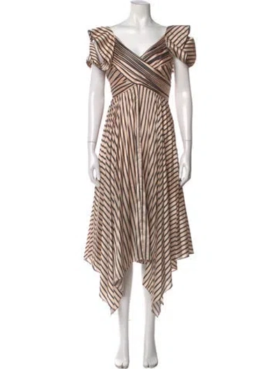Pre-owned Self-portrait Striped Long Dress In Neutral