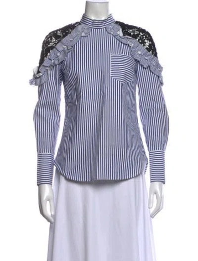 Pre-owned Self-portrait Striped Long Sleeve Blouse In Blue/white