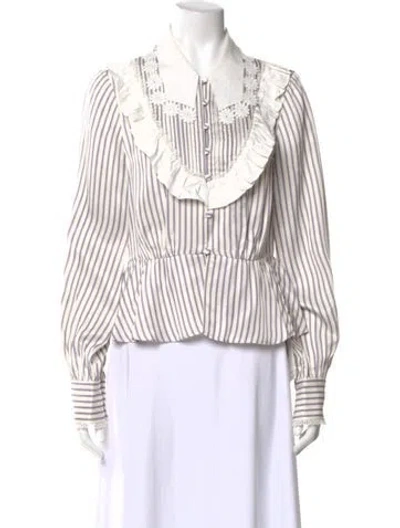 Pre-owned Self-portrait Striped Long Sleeve Blouse In Neutral