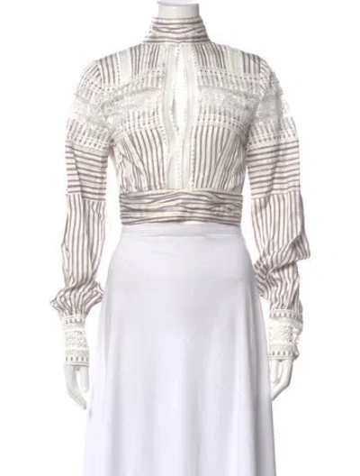 Pre-owned Self-portrait Striped Long Sleeve Blouse In White