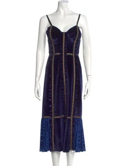 Pre-owned Self-portrait Striped Midi Length Dress In Black