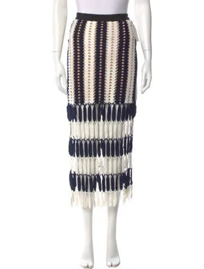 Pre-owned Self-portrait Striped Midi Length Skirt W/ Tags In White