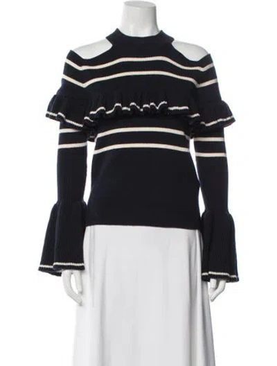 Pre-owned Self-portrait Striped Mock Neck Sweater In Blue