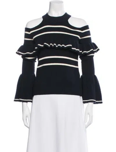 Pre-owned Self-portrait Striped Mock Neck Sweater In Blue