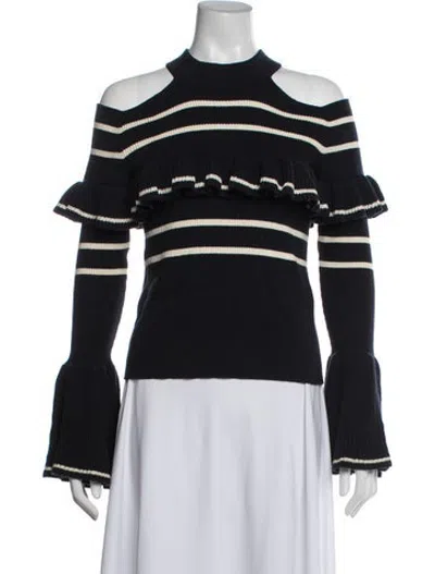 Pre-owned Self-portrait Striped Mock Neck Sweater In Blue