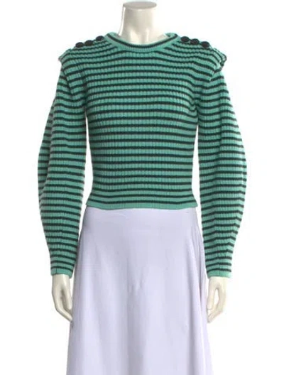 Pre-owned Self-portrait Striped Mock Neck Sweater In Green