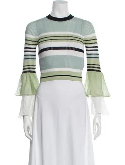 Pre-owned Self-portrait Striped Mock Neck Sweater W/ Tags In Green