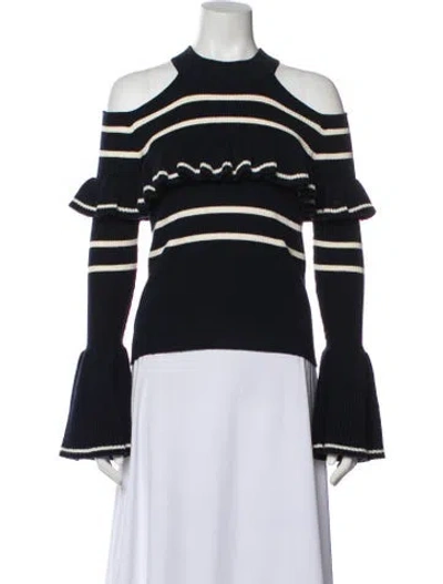 Pre-owned Self-portrait Striped Mock Neck Top In Blue