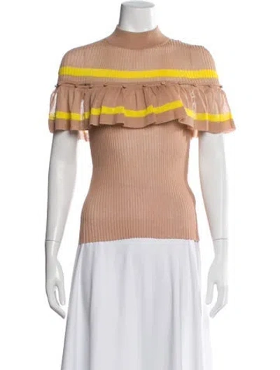 Pre-owned Self-portrait Striped Mock Neck Top In Orange