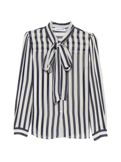 Self-portrait Striped Neck-tie Blouse In Blue