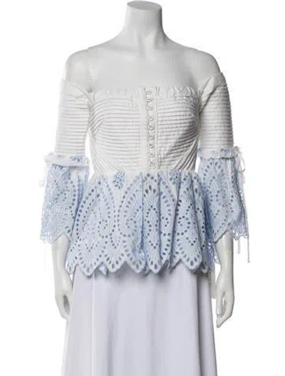 Pre-owned Self-portrait Striped Off-the-shoulder Blouse In Blue