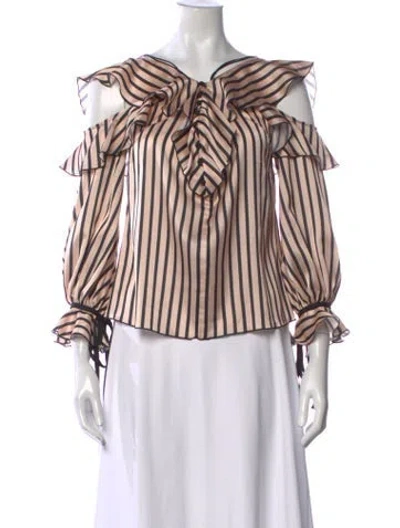 Pre-owned Self-portrait Striped Off-the-shoulder Blouse In Neutral