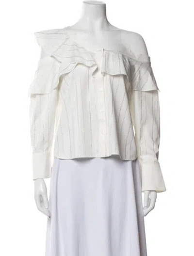Pre-owned Self-portrait Striped Off-the-shoulder Blouse In White