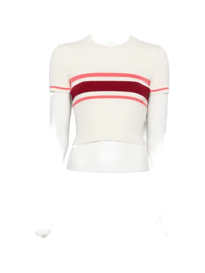 Self-portrait Striped Ribbed-knit T-shirt In White