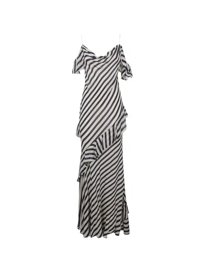 Self-portrait Striped Ruffled Maxi Dress In White