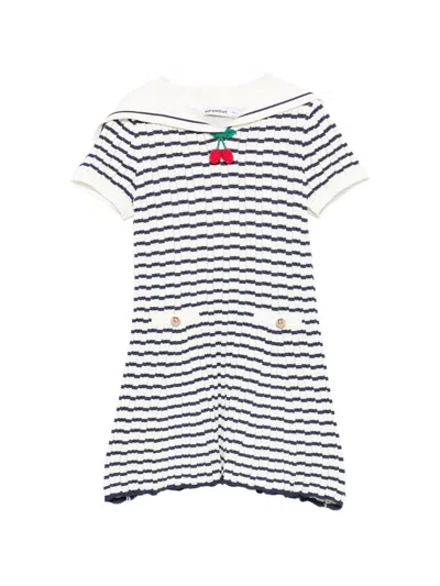 Self-portrait Striped Sailor-collar Knitted Dress In Blue