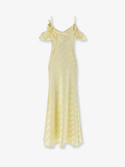 Self-portrait Striped Satin Long Dress In Yellow