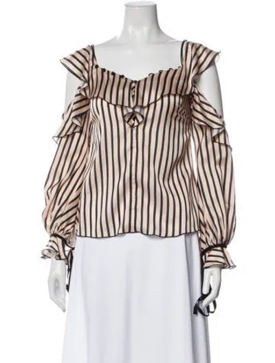 Pre-owned Self-portrait Striped Square Neckline Blouse In Neutral