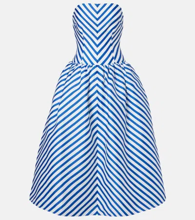 Self-portrait Self Portrait Strapless Striped Taffeta Midi Dress In Blue