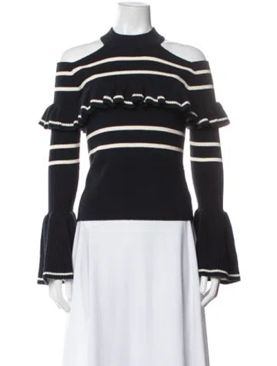 Pre-owned Self-portrait Striped Turtleneck Sweater In Blue