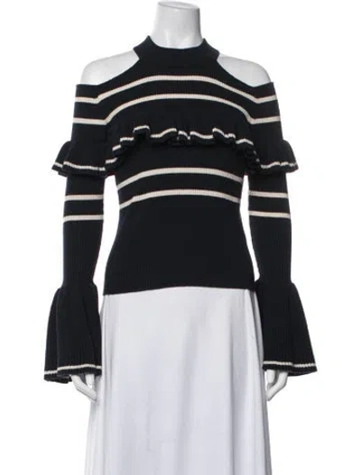Pre-owned Self-portrait Striped Turtleneck Sweater In Blue
