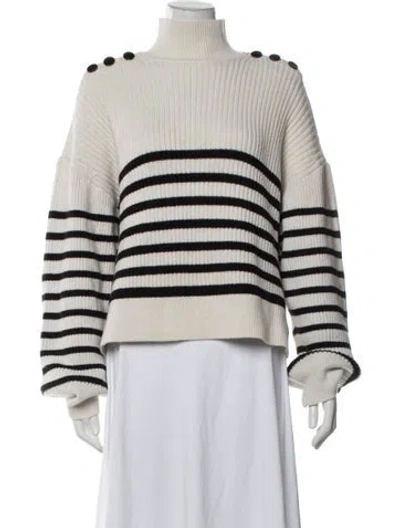 Pre-owned Self-portrait Striped Turtleneck Sweater In White