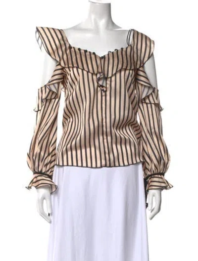 Pre-owned Self-portrait Striped V-neck Blouse In Neutrals
