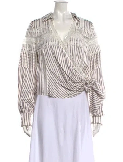 Pre-owned Self-portrait Striped V-neck Blouse In White