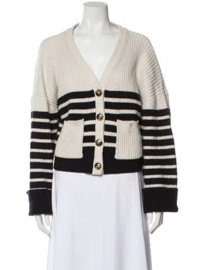 Pre-owned Self-portrait Striped V-neck Sweater In Black