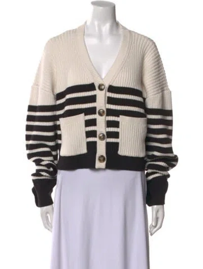 Pre-owned Self-portrait Striped V-neck Sweater In Black