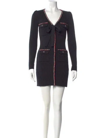 Pre-owned Self-portrait Striped V-neck Sweater In Black