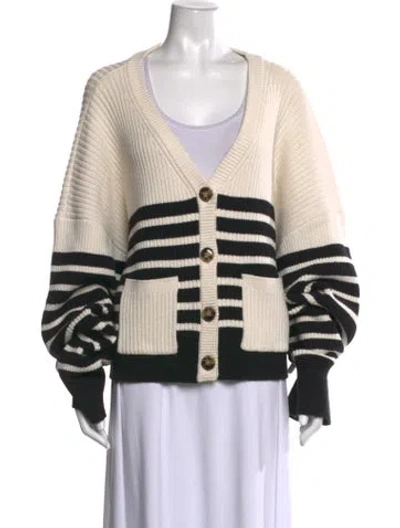 Pre-owned Self-portrait Striped V-neck Sweater In Black