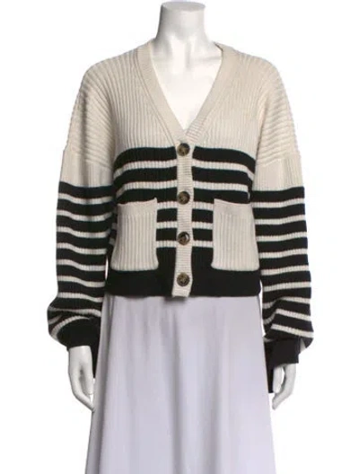 Pre-owned Self-portrait Striped V-neck Sweater In Black