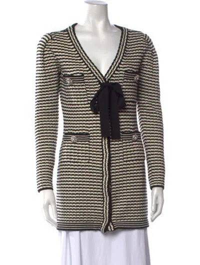 Pre-owned Self-portrait Striped V-neck Sweater In Black