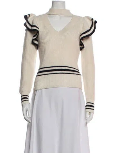 Pre-owned Self-portrait Striped V-neck Sweater In Blue/neutrals