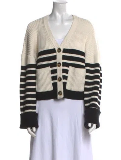 Pre-owned Self-portrait Striped V-neck Sweater In Neutral