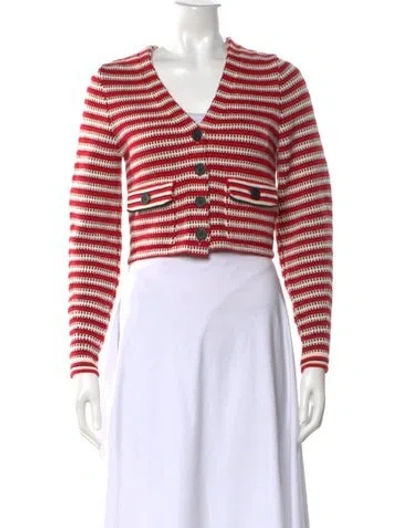 Pre-owned Self-portrait Striped V-neck Sweater In Red