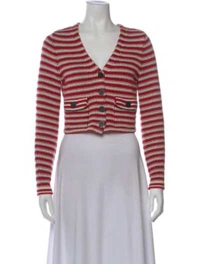 Pre-owned Self-portrait Striped V-neck Sweater In Red