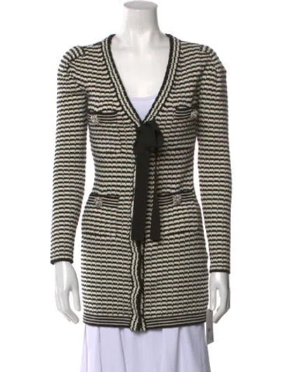 Pre-owned Self-portrait Striped V-neck Sweater W/ Tags In Black